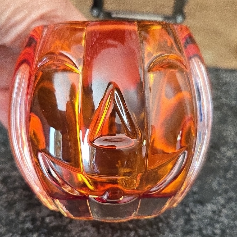 Heavy Orange Glass Pumpkin Candle Holder